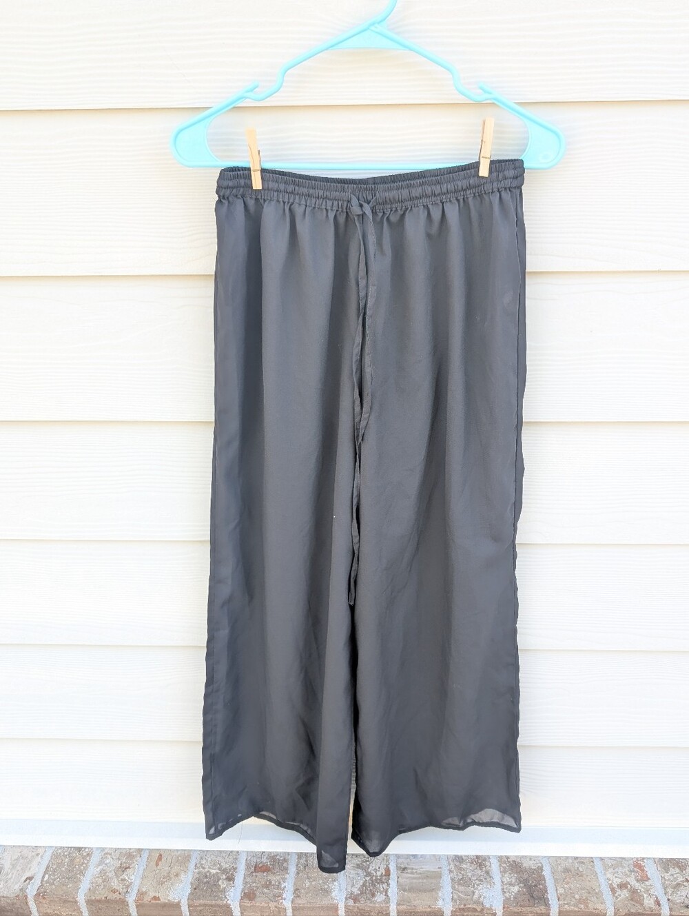 Boohoo Pants Size S Black Sheer Wide Leg Elastic Waist Cozy Lounge wear Summer